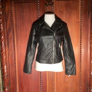 NWT NEW Express Black Faux Leather Moto Jacket L